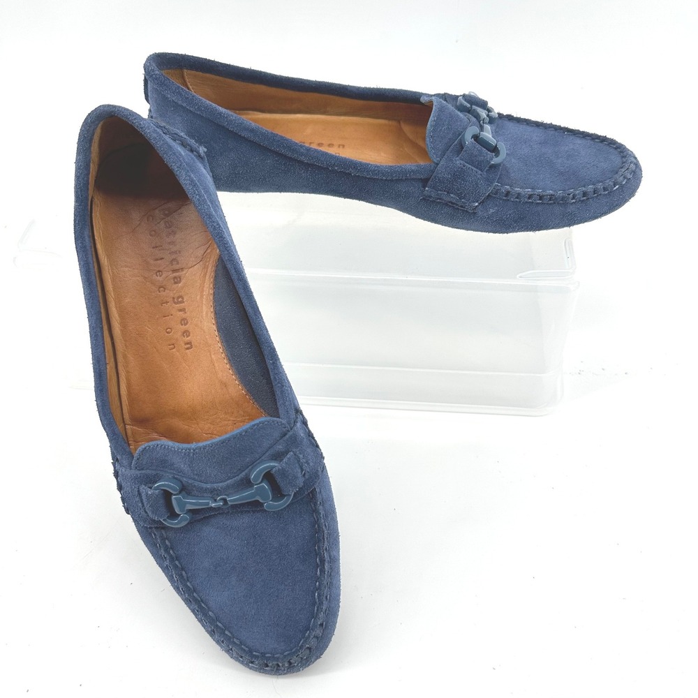 Patricia Green  Driving Loafers Womens 8M Blue Suede Horesbit Detail Preppy Lux
